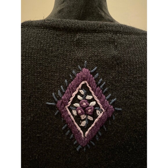 Vintage Christopher & Banks Sweater Cardigan Black Hand stitched Embroidery Med - Picture 7 of 12